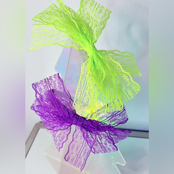 80's Retro Lace Headbands with Bow for Women Hair Accessories NEW - Picture 2 of 8